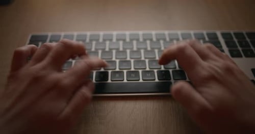 Typing On Computer Keyboard Late Office Working Business Corporate