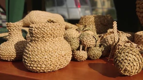 Various Wickerwork Items on the Table at the Rural Artisans Market.