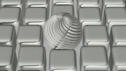 Abstract Geometric Silver Cubes and Swirling Sphere Animation