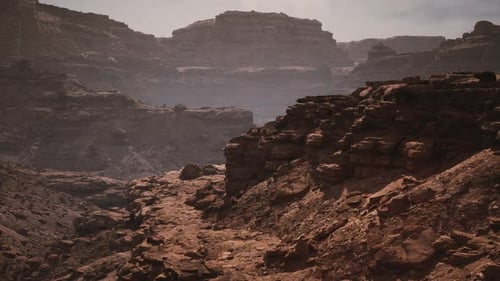 Expansive Rocky Landscape in a Canyon During the Midday Sun