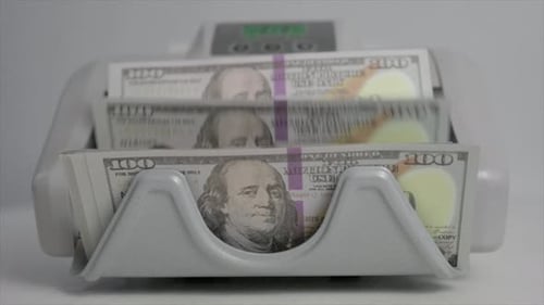 Money Counting Machine Counting Money, Slow Motion