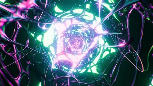 Abstract circular neon lines creating tunnel. Futuristic sci-fi background