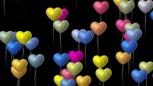Colorful Heart Balloons Seamlessly Floating Upwards Animation