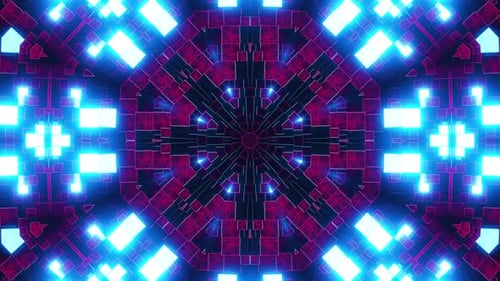 Abstraktes Design in Blau und Lila mit Quadraten und Quadraten. Kaleidoskop VJ Loop