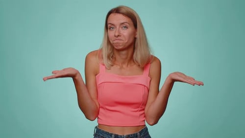 Confused Woman Feeling Embarrassed About Ambiguous Question Having Doubts No Idea Clueless Uncertain