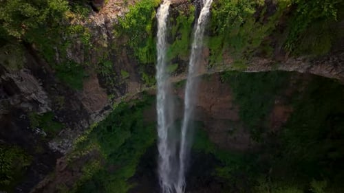 Aerial View Untamed Beauty of Chamarel Falls Flowing Through Millions of Years of Geological History