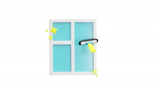 3D Window Cleaning Animation with Squeegee and Sparkles