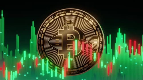 Bitcoin on Trading Chart Background