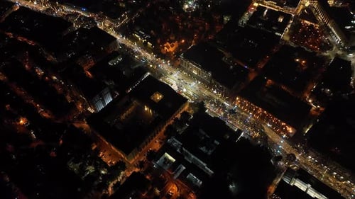 Cars in traffic on rush hours at night in rustaveli avenue in capital city Tbilisi in Georgia