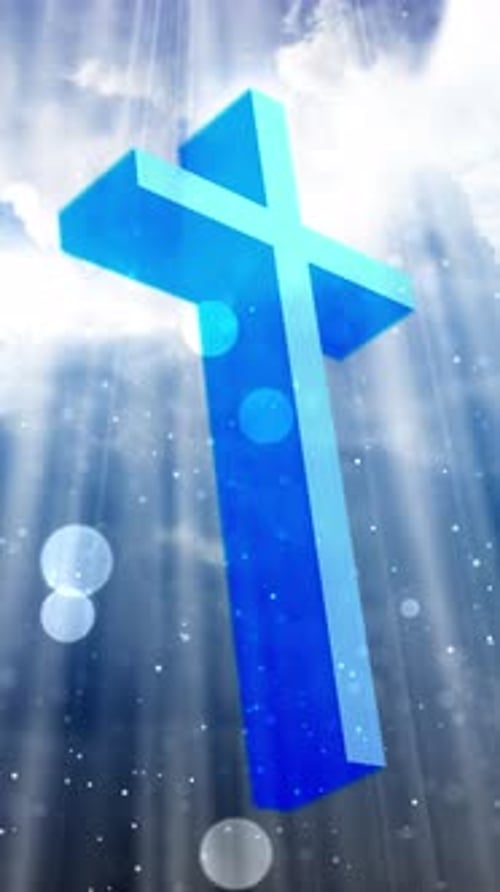 Radiant 3D Blue Cross with Light Rays and Particle Animation