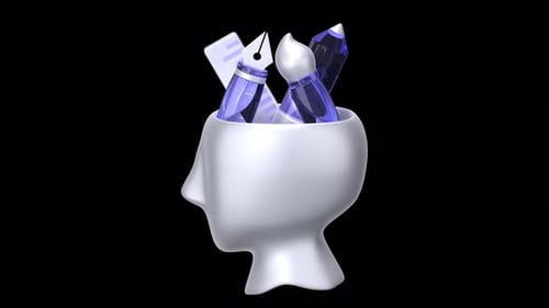 Kreatives Denken aus Glas, 3D-Animation, Alphakanal, transparenter Hintergrund
