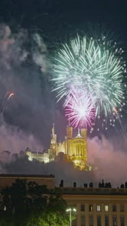 Bastille Day Celebration in France The Main Holiday of France Fireworks in the Sky Night Time Lapse