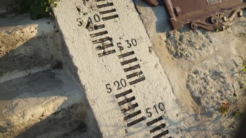 Spate level numerals for Loire Valley river, unique in their design printed onto stairs