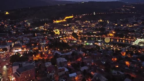 Tbilisi City and Kura River at Night