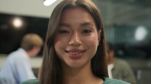 Close Up Female Business Portrait of Young Caucasian Girl Happy Toothy Smiling at Camera Headshot