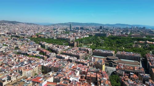 Barcelona Urban Skyline. Aerial view of Parc de la Ciutadella (Park Ciutadella)