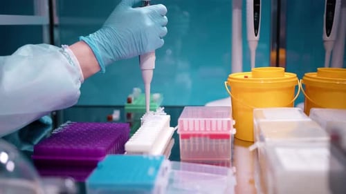 Scientist Working with Pipette in Brightly Lit Laboratory