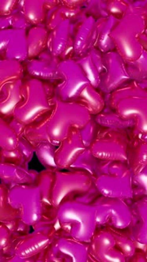 Shiny Pink Heart Balloons Falling Transition