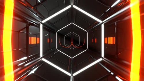 Orange And White Neon Alien Wireframe Cyber Track Background VJ Loop In 4K