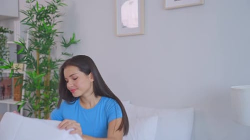 Woman sleeping in bedroom, zoom close up