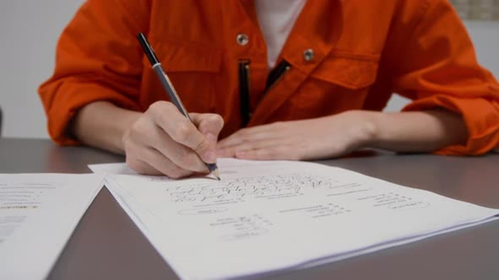 Inmate Writing Text on Paper and Doing Assignments during Class in ...