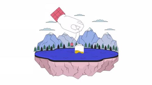 Steeping Teabag Into Mountain Lake Line 2D Animation