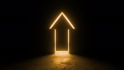 Arrow shaped door opening on a dark background