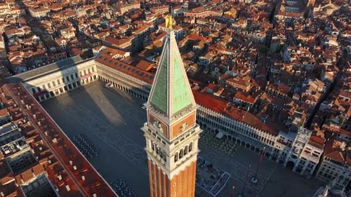 Venice Sunrise Aerial View of Campanile Di San Marco or St Mark's Belfry Italy