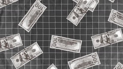 Money Falling on Grid Paper Collage Dark