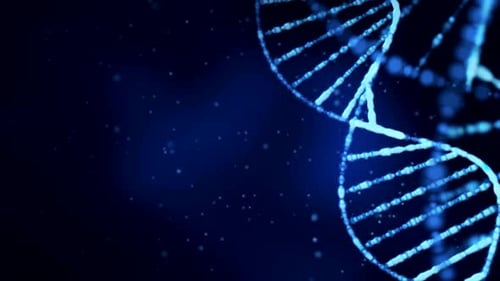 Glowing DNA double helix structure in blue light