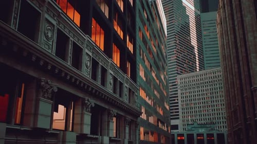 Una bulliciosa calle urbana llena de imponentes edificios en la ciudad de Nueva York