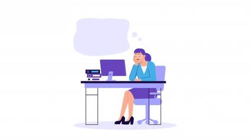 Flat Design Businesswoman Thinking with Animated Thought Bubble