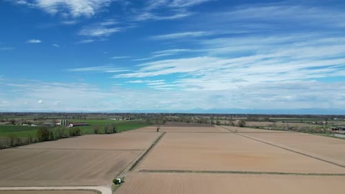 Drone lands on freshly cultivated corn fields