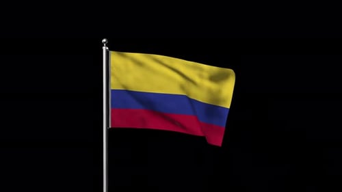 Waving Colombia Flag on Black Background