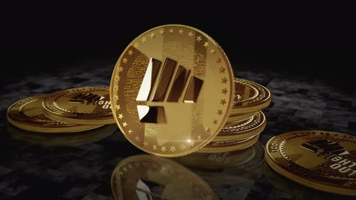Boucle de pièces dorées de la cryptomonnaie Fight Out Crypto FGHT sur écran numérique