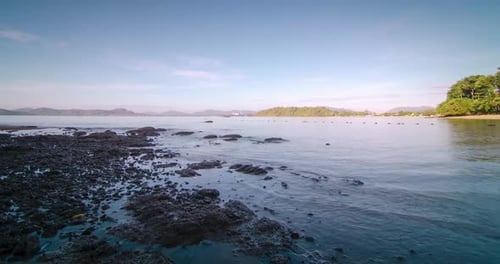 4K Time lapse of tropical sea beach landscape light of nature cloudscape sky and Clouds moving .Natu