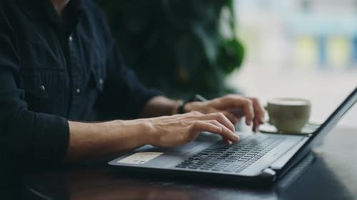 Hands Of Male Programmer Or Web Designer On Keyboard Of Laptop Closeup Freelancer Working Remotely