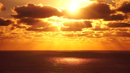 Aerial View Dramatic Sunset with Sea and Gloomy Clouds Abstract Aerial Nature Summer Ocean Sunset