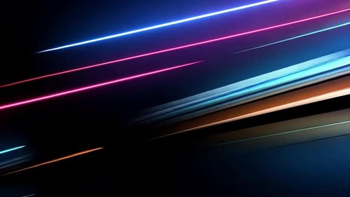 Dynamic, vibrant, neon lines intersecting in dark space