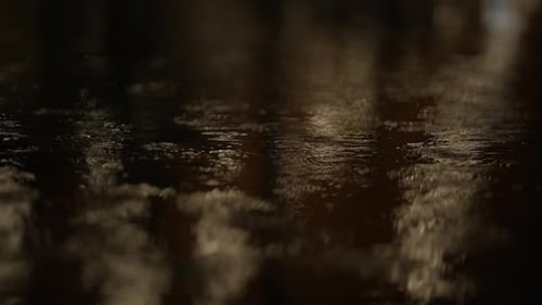 Raining Wet Weather on Urban City Street at Night Background