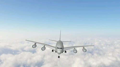 3D Passenger Jet Flying Over Clouds Animation
