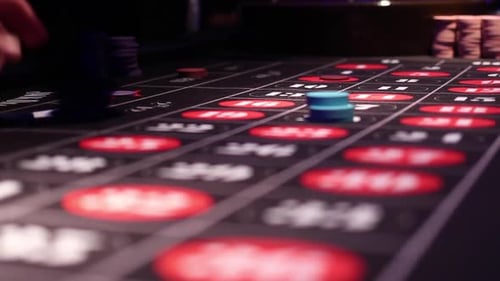 Casino Roulette Table Betting Chips Close Up