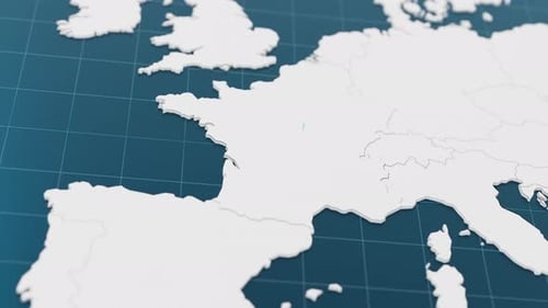 Highlight mit 3D-Karte „Blau von Frankreich“ mit Zeigernadel, umgeben von anderen Ländern, in Weiß