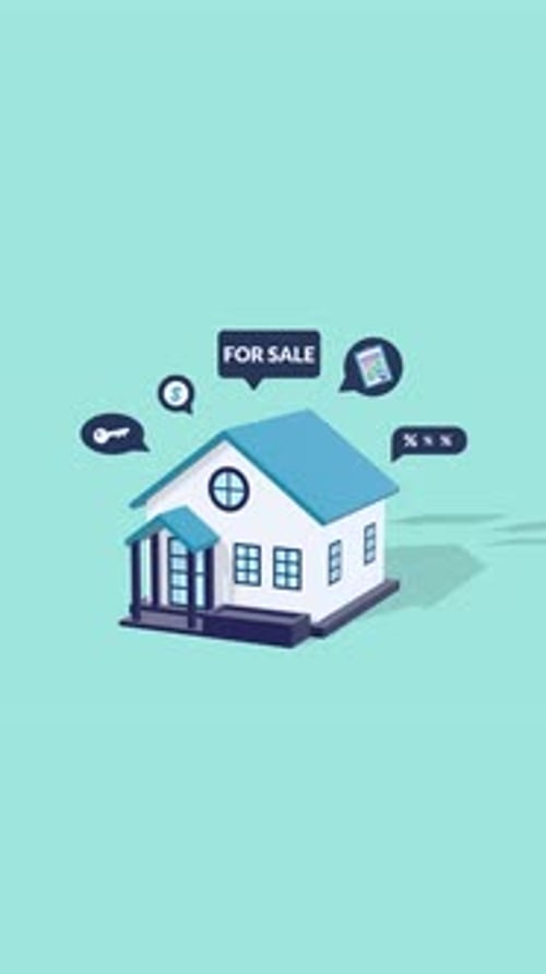 Animated Vertical Video Of Real Estate Buying And Selling, Property Search, And House Listings.