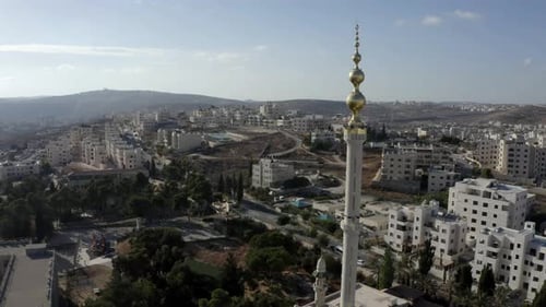 Minarett im Goldenen Moscheenturm in Jerusalem, Luftaufnahme