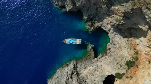 Amazing bay in mediterranean sea with a boat.