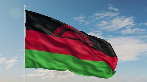 Malawi Symbolic National Flag Waving Freely Against the Sky