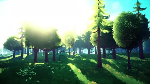 Cartoon Landscape with Hills and Forest