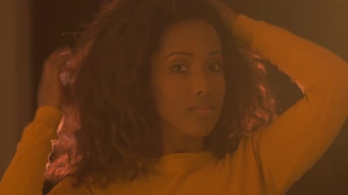 Elegant Woman Posing with Curly Hair Indoors