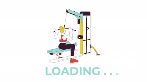 Working out on lat pulldown machine line 2D loading animation